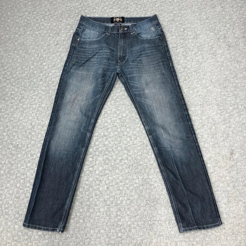 Lions Crest English Laundry Jeans Mens 30x32 Blue Straight Denim Embroidered